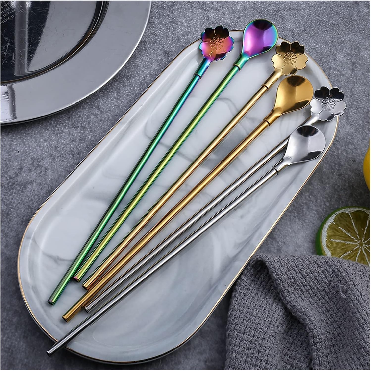 Coffee Scoops Cherry Straw Coffee Scoops Stainless Steel Spoons For Party Favors Kids Womens Best Friends(E)