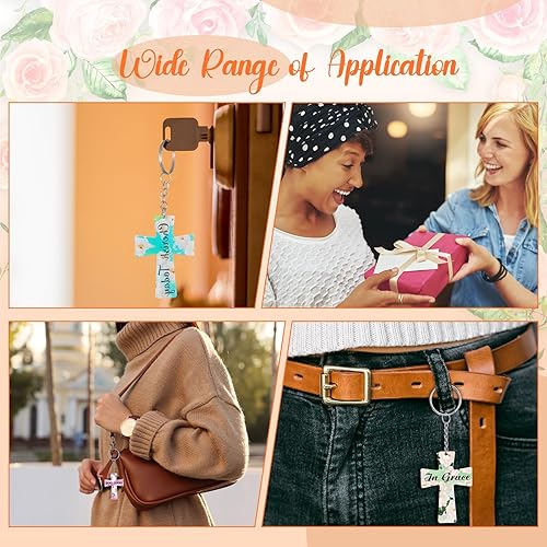 Miniatura 6 de Sasylvia 24 llaveros de cruz de acrílico floral cristiano, llavero cristiano de la Escritura, flor y versículo de la Biblia, llaveros cristianos a