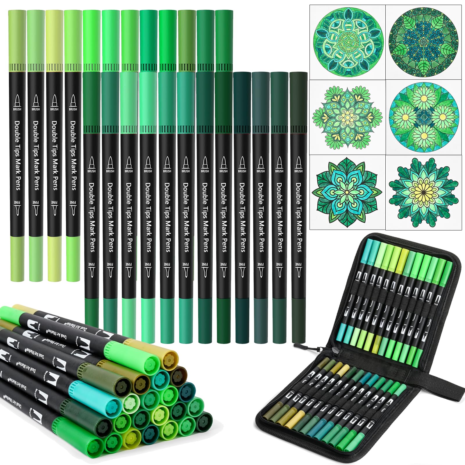 Green Dual Tip Brush Pen,Colored Fine & Brush Calligraphy Pens, Dual Tip Green Markers fo…