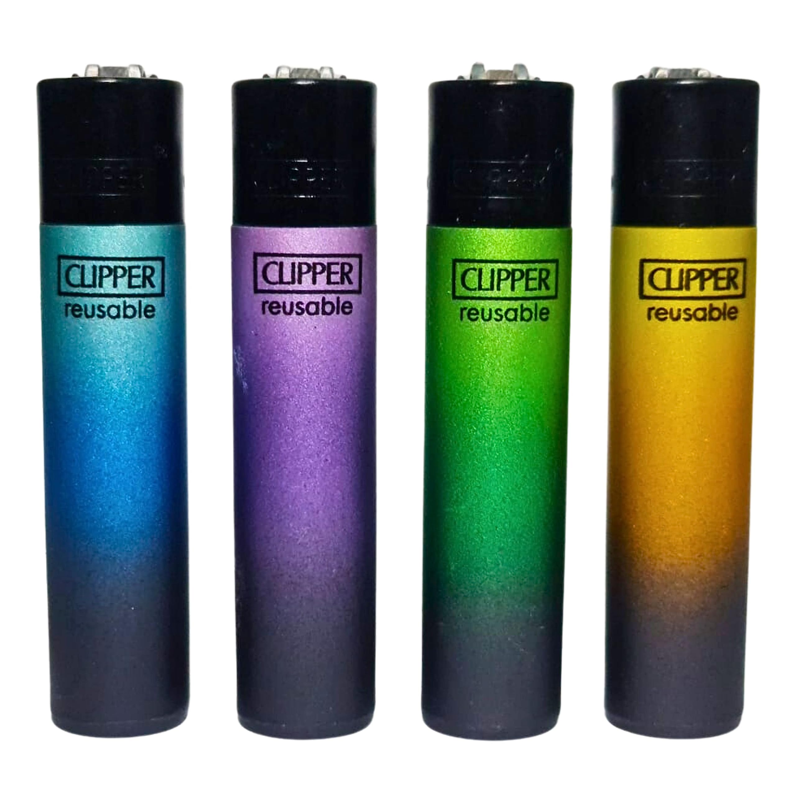 Zactly - Set of 4 Clipper Lighters, Various Assorted Designs, Regular Size Gas Refillable Flint Lighter (Gradient)