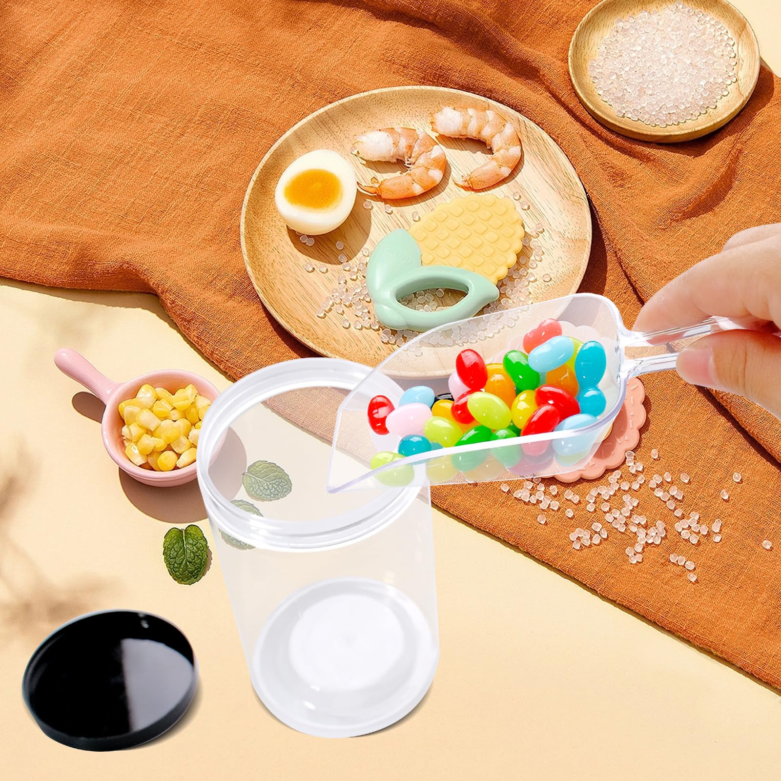 6 barattoli in plastica trasparente con coperchio, apertura larga, quadrati, con tappo a vite, contenitori vuoti in plastica PET, per caramelle, biscotti, cucina e alimenti (coperchio nero)
