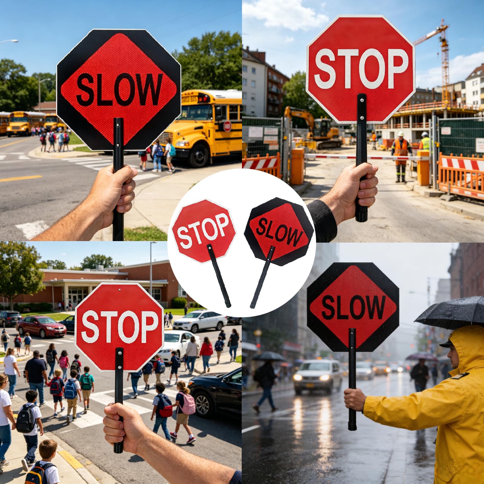 2 Pack Stop Slow Sign with Wood Handle, 13 *13" Double-Sided Hand Held Sign — Amazon image 7