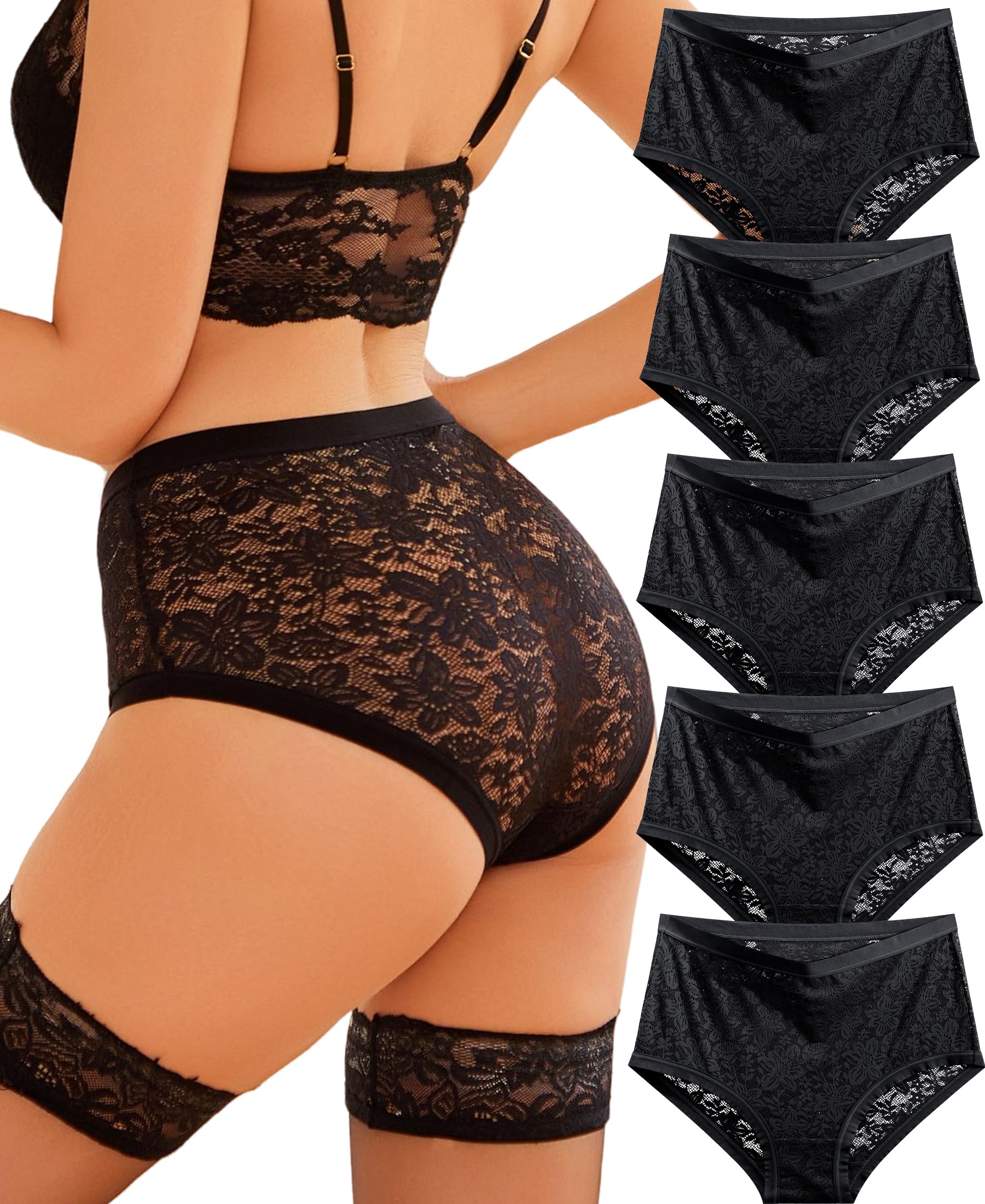 ALL OF ME Majtki damskie Bielizna Koronkowa Bielizna damska Sexy High Size Majtki Zestaw miękkich i wygodnych majtek Zestaw 5 sztuk S-XXL