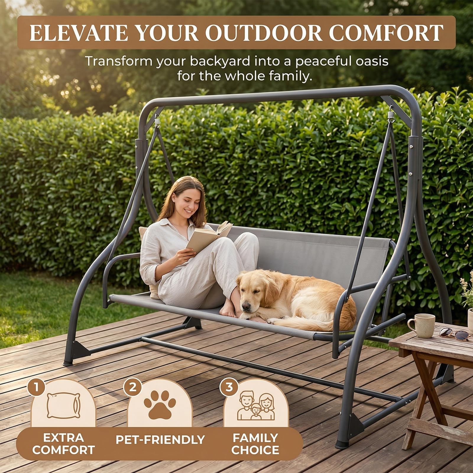 Coprisedile per Dondolo 2/3 Posti, Telo Ricambio Seduta Dondolo in Tessuto Oxford 600D, Copertura Impermeabile e Resistente UV per Altalena da Giardino Esterno,Beige,148x50x50cm