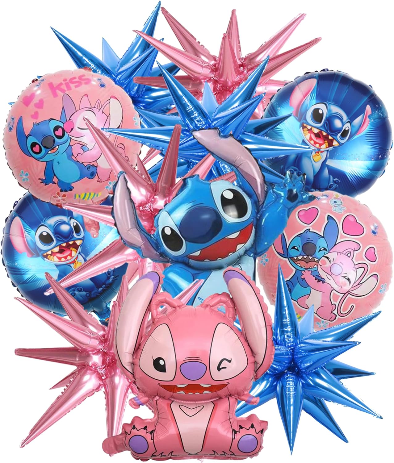 12PCS Cartoon Foil Balloons 18" and 26" Blue and Pink Birthday Party Decorations Aluminum Foil 6PCS Pink Foil and 6PCS Blue Foil Balloons for Birthday Party Décor Cartoon Balloons (12PCS)
