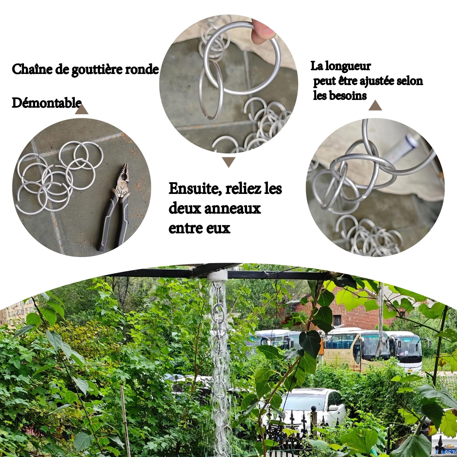 Chaîne de Pluie Alliage Aluminium - ChaîNe Attrape-Pluie pour GouttièRe,Chaîne De Pluie Décorative,Remplacement Pratique et Esthétique des Descentes de Gouttières,Décoration de Jardin.(Noir)