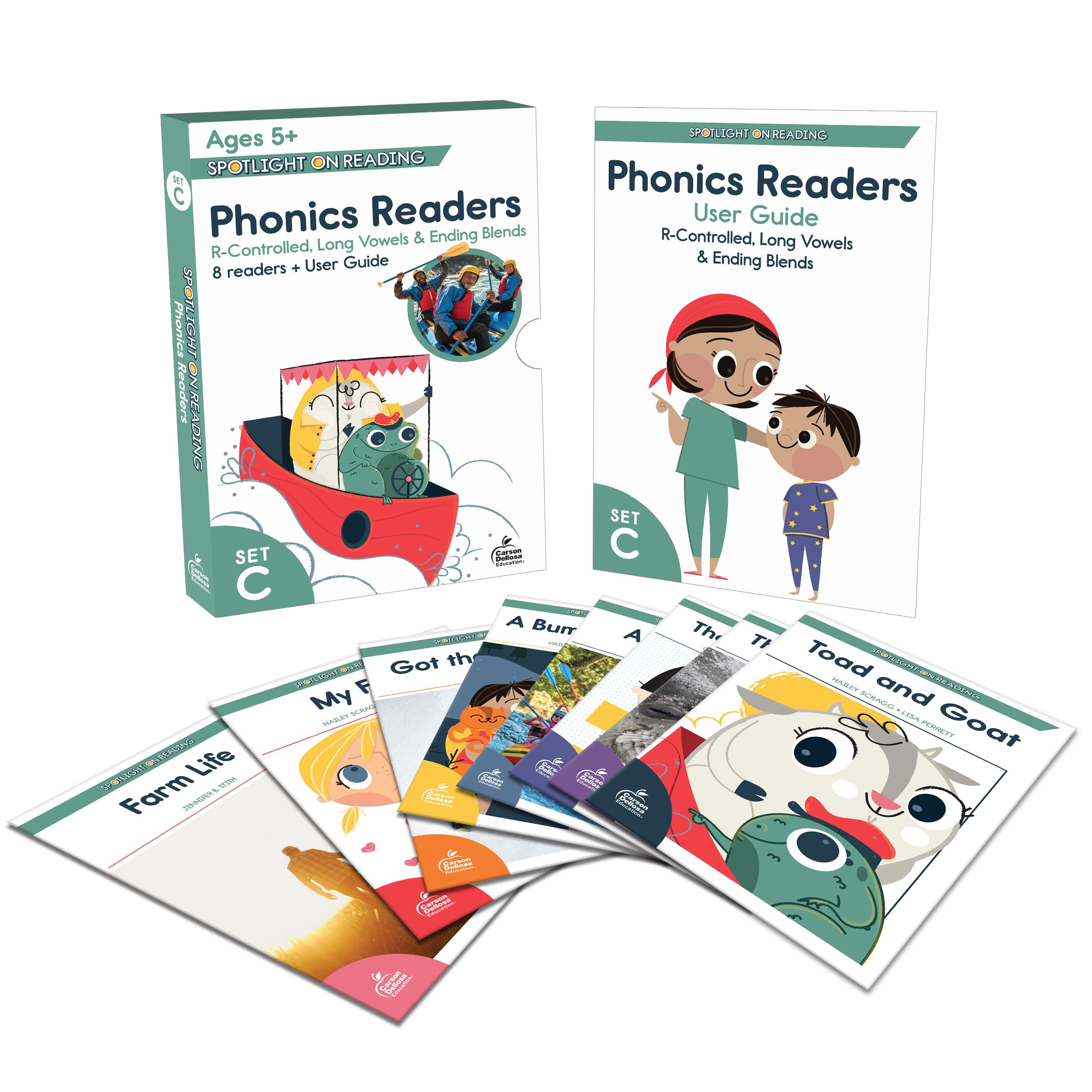 Carson Dellosa Spotlight on Reading Set C Early Readers Phonics Books, 8 Long Vowel Teams & Ending Blends Learn to Read Books for Kids 5-7 & User Guide, Kindergarten & 1st Grade Level 1 Reading Books