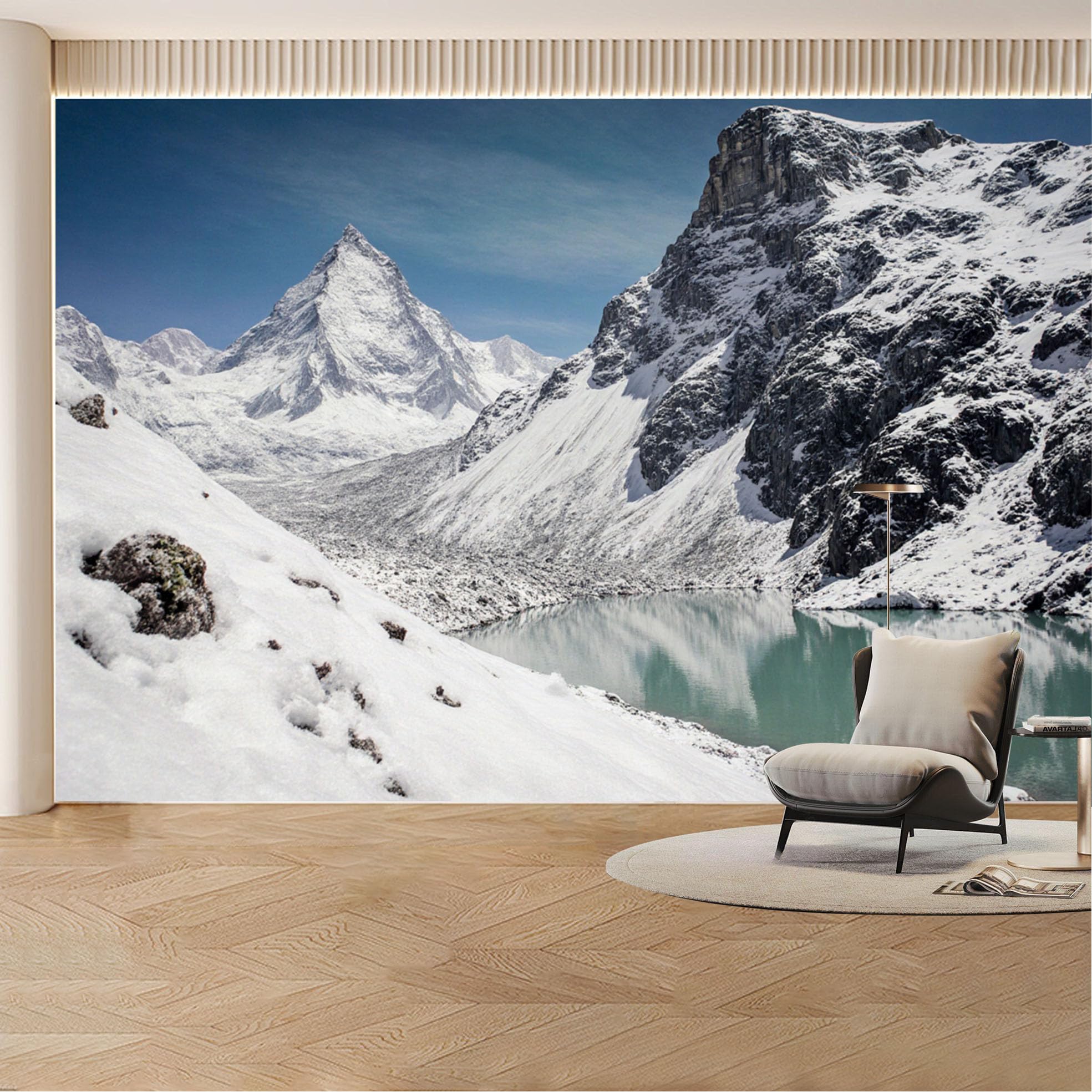 Custom Wall Mural Wallpaper Snow Mountain Lake Landscape 3D Effect Wall Decor Large Wall Art Luxury Misty Removable SelfAdhesive Large Photo for Living Room， Bedroom， Office