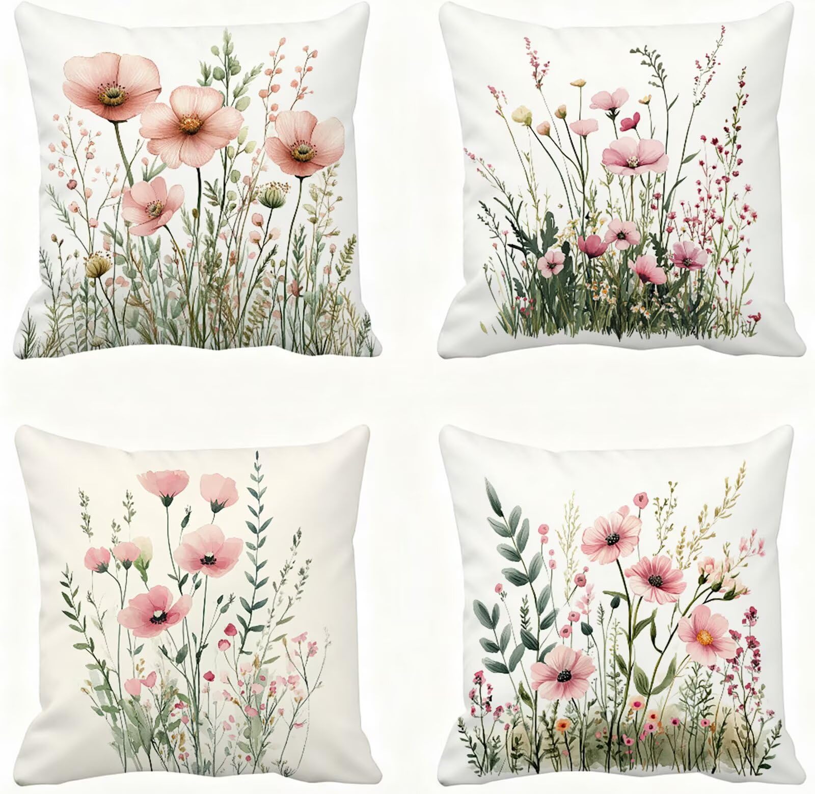 Rose Housse Coussin 60x60 Fleur Taie Oreiller 60x60 Lot de 4 Super Doux Protege Oreiller 60 x 60 Decoration Automne Taie D'oreiller Carrées Coussin Canape, pour Maison Chambre Canapé Chaise E - 602