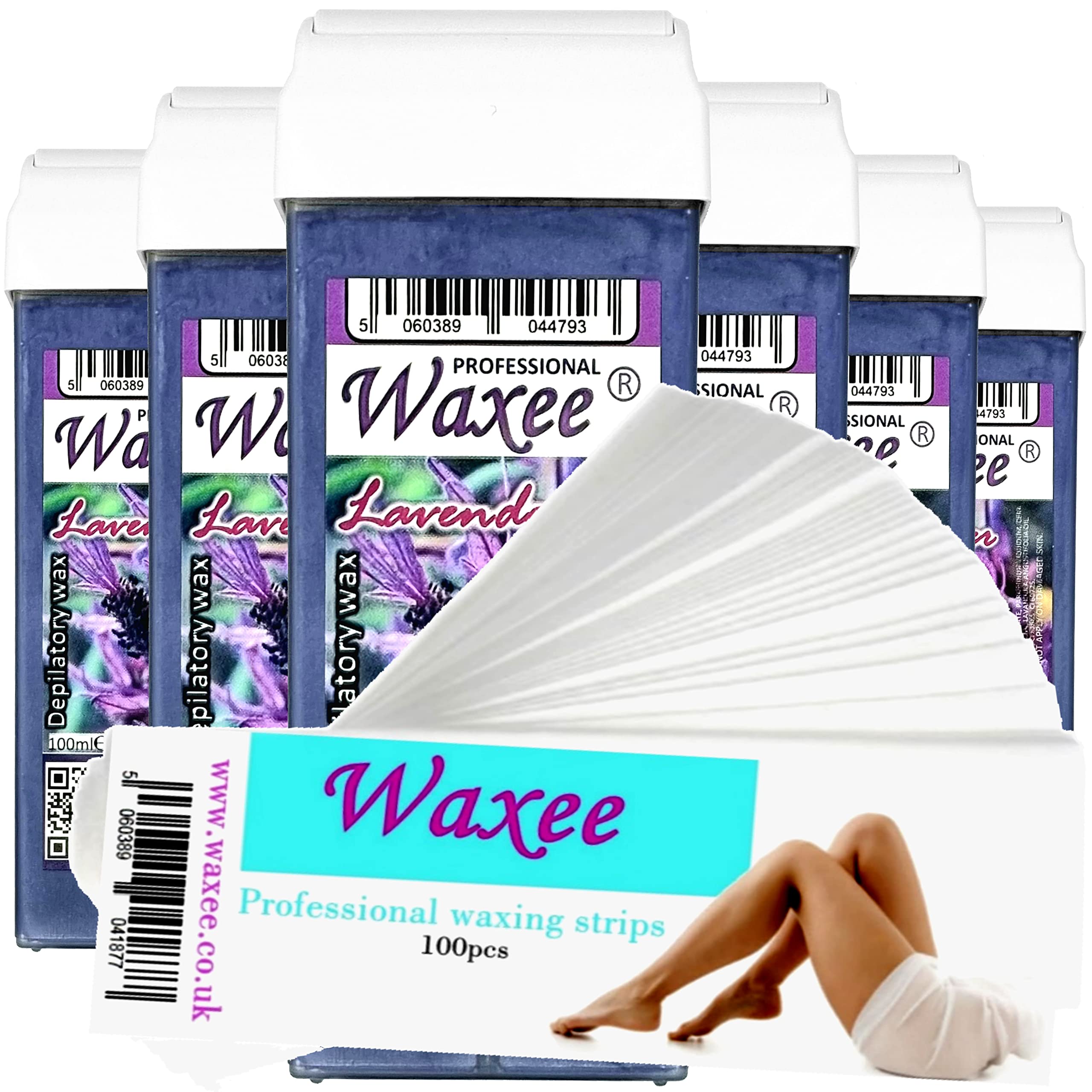 6x 100ml roll-on wax roller wax cartridge refill + 100 waxing strips from UK brand Waxee! (Pink) — view 11