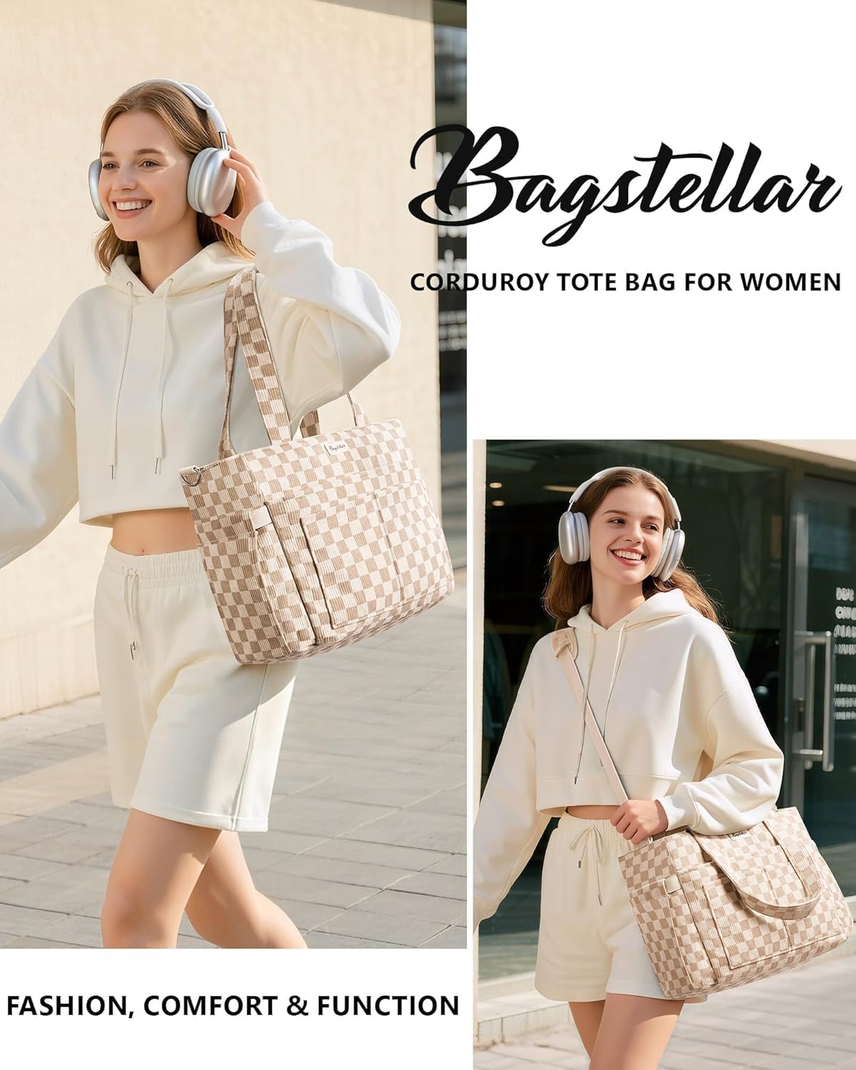 Bagstellar Corduroy Tote Bag for Women, 17 Pockets Laptop Work Tote Bag Lightweight Teacher Nurse Bible Bag for School Travel | with 40oz Cup Holder, Multi Compartment, Zipper Crossbody Bag, College Shoulder Bag, Daily Purse w/ Strap, Ideal Gift for Women - Image 8