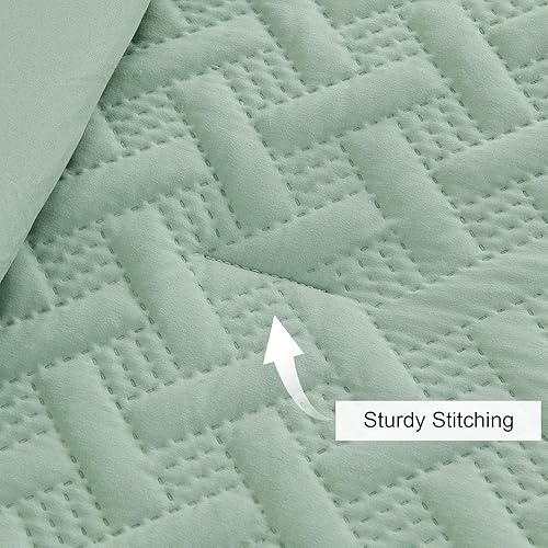 Miniatura 3 de Qucover Juego de edredón verde salvia tamaño Queen, juego de ropa de cama verde de 3 piezas tamaño Queen, juego de edredón con patrón de cesta de