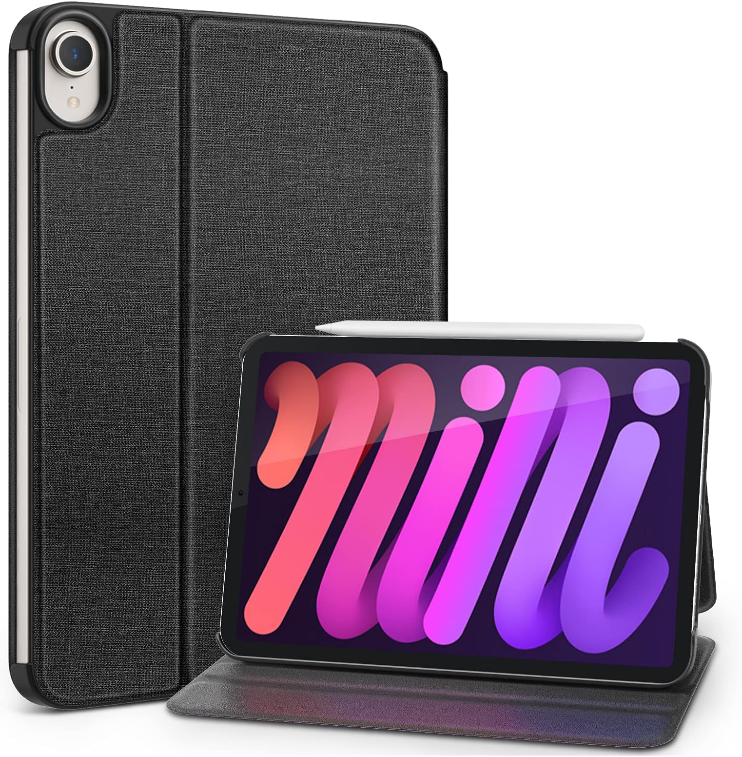 DTTO Case for iPad Mini 6 2021, [Fabric Texture Design+Auto Wake/Sleep+2nd Gen Apple Pencil Charging] Lightweight Hard PC Back Cover for iPad Mini 6th Generation 8.3 inch, Black