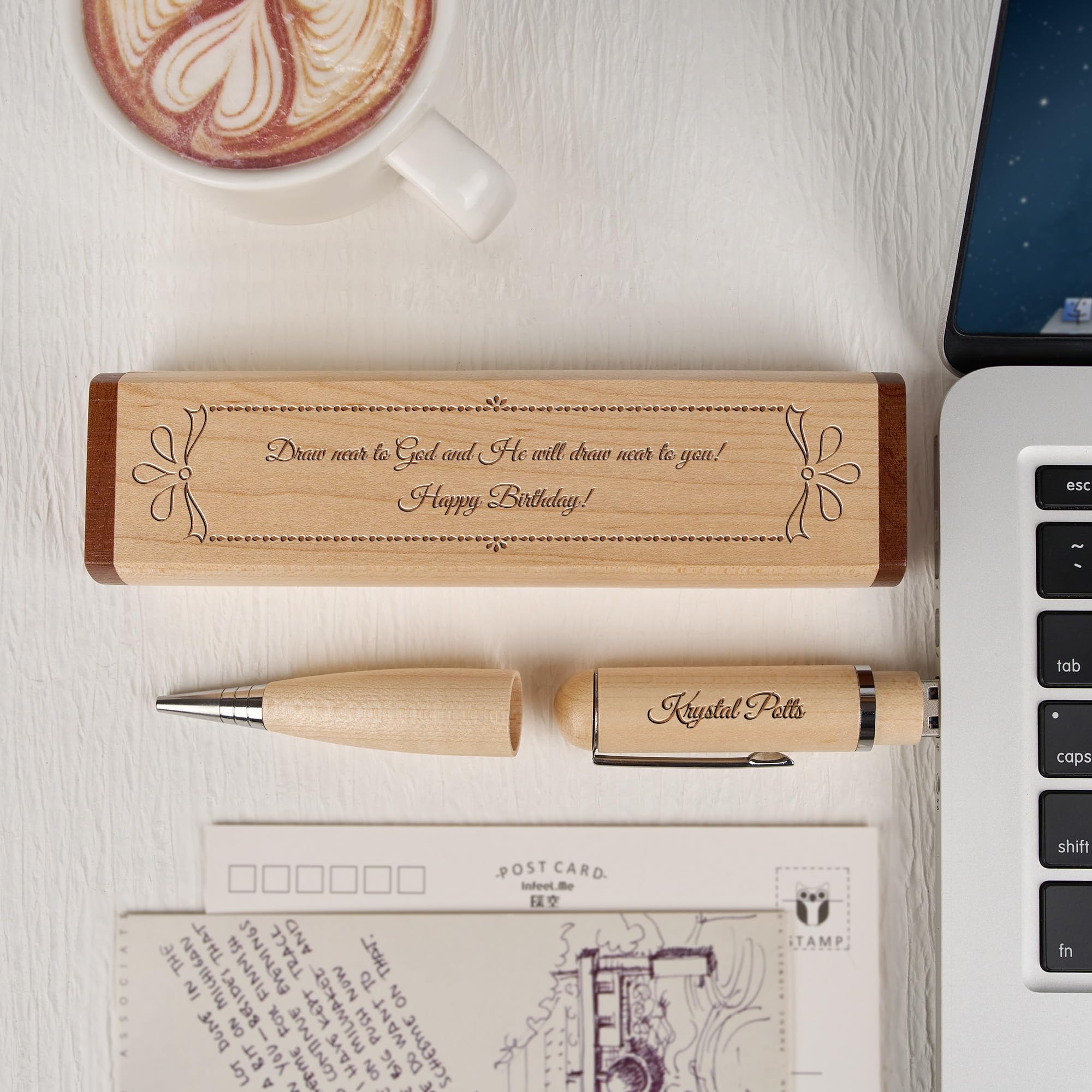 Penna in legno personalizzata con chiavetta USB, chiavetta USB 3.0 in legno personalizzata con incisione con penna e scatola, memory stick portatile, penna a sfera (Frame, 256GB)