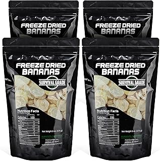 Survival Grocery® Freeze Dried Bananas - Gluten-Free, Unsweetened Banana Chips - Vitamin C & Fiber Rich Snack, Long Shelf Life, Natural Freeze Dried Fruit For Oatmeal, Granola, Smoothies, Baking Or On-the-go Snacking (24 oz./4 Bags)