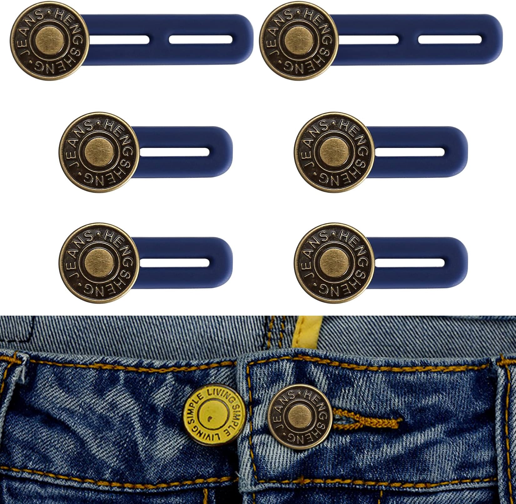 Button Extenders for Jeans, 6pcs Pants Extender Button for Women Men, Jean Button Extender, Waist Extenders, No Sew Instant Waistband Extender Buttons Metal Silicone for Jeans Pants Collar