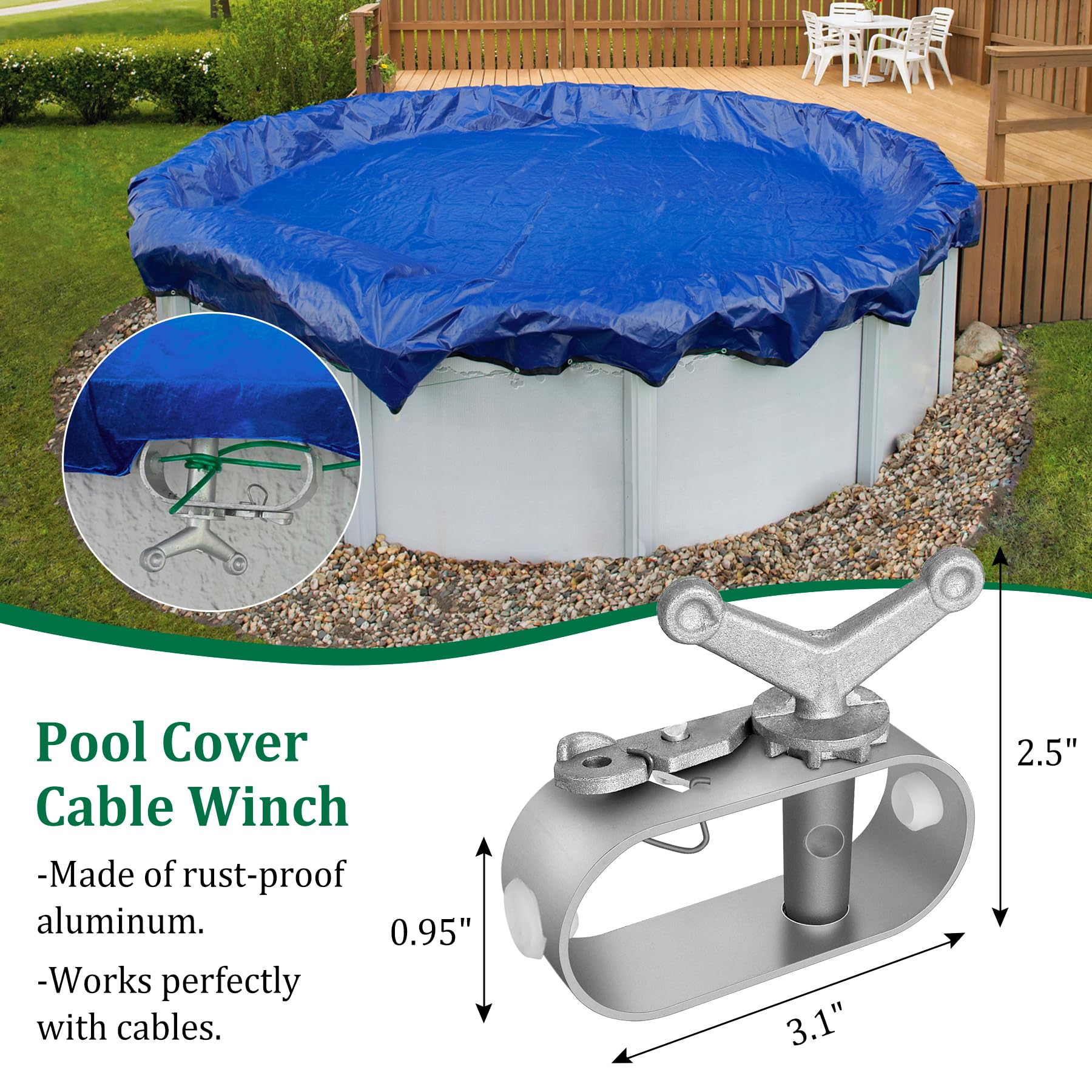 Snapklik.com : Belleone Swimming Pool Cover Cable And Winch Kit - 100ft ...