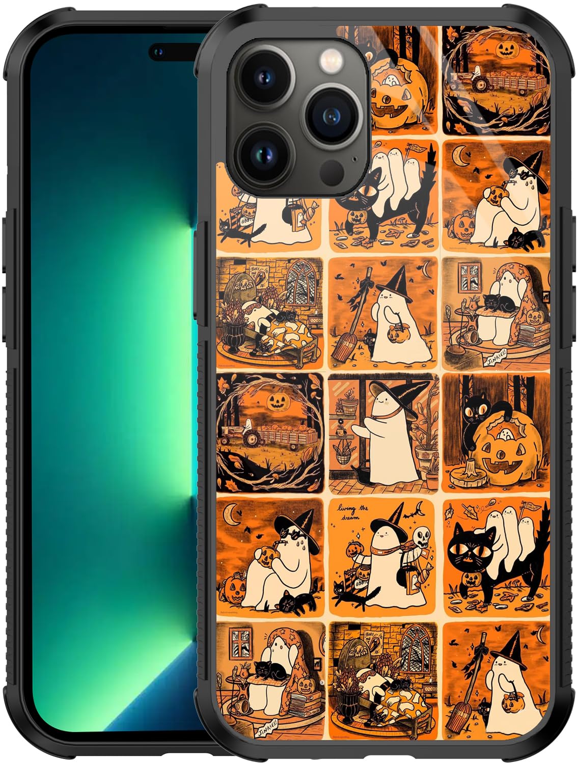 Case for iPhone 14/13 Case,Halloween Anime Pumpkin Boo Pattern Case for iPhone 14/13 Cases for Girls Women [Anti-Scratch] Soft TPU Shockproof Design Cover Case for iPhone 14/13（6.1inch）