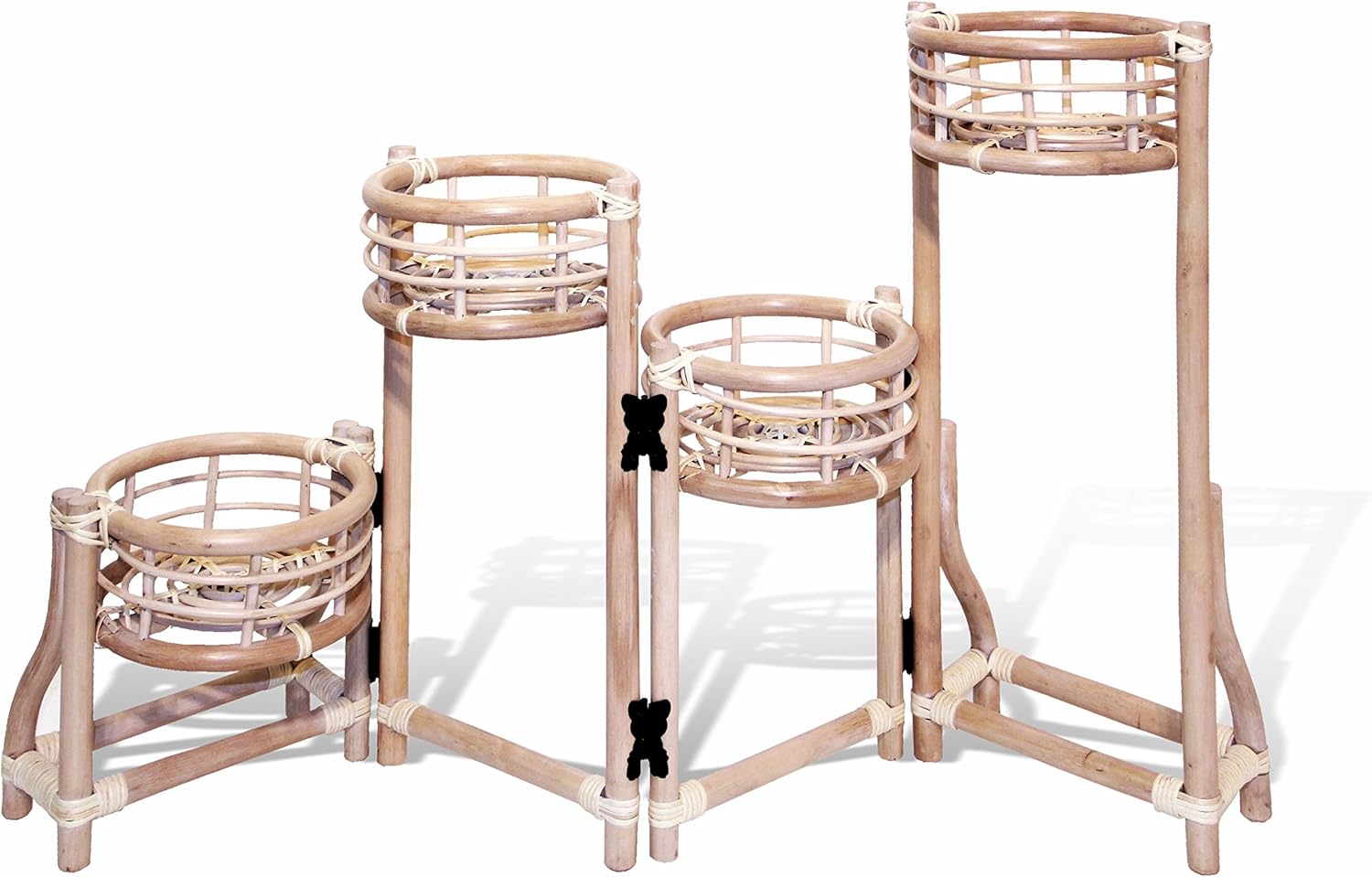 4 Tier Natural Rattan Wicker Plant Flower Stand White Wash