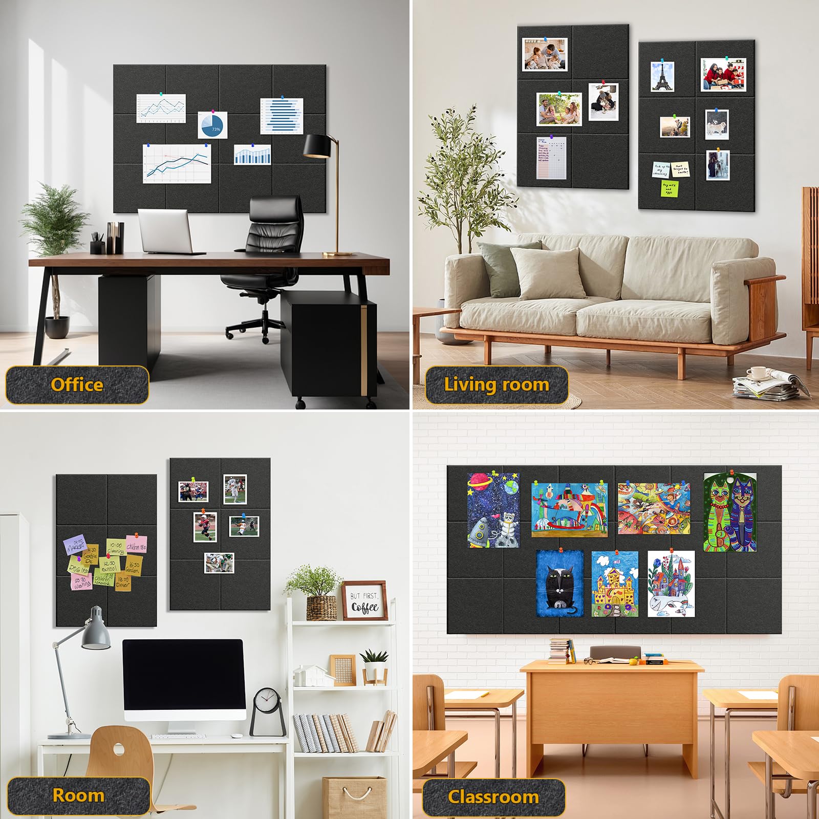 Große Büro-Korktafel-Alternative – 12-teiliges Set, Rosa Filz, 119,9 X 89,9 Cm, Mit Abnehmbarem Kleber