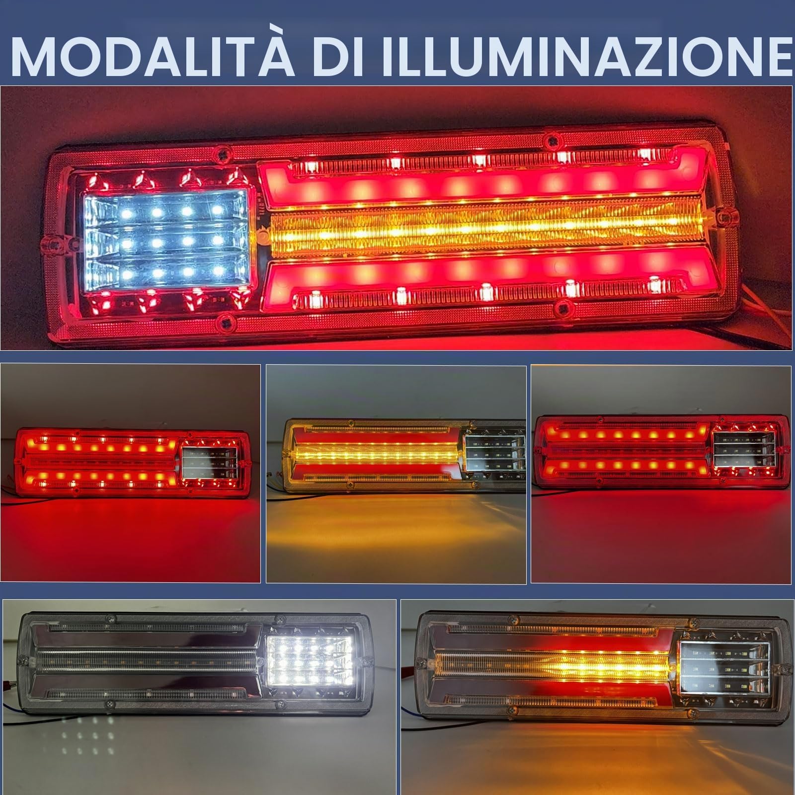 Biqing 2PCS Fanali Posteriori Rimorchio LED, Luci 12V Stop/Turn/Tail/Freno/Retromarcia 62 Indicatori Luminosi per Camion Furgone Caravan