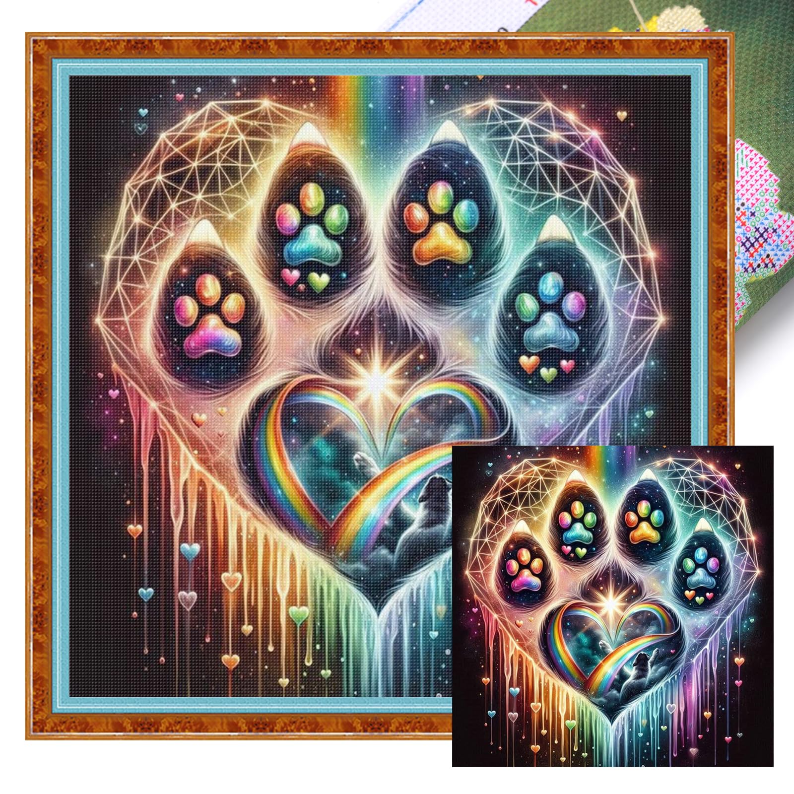 Poetrydraw Paw Full 18Ct Diy Stamped Needlework Embroidery Kit 15.75X15.75inch Embroidery Needlepoint Starter Kits For Beginners Adults Home Decor