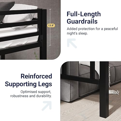 Miniatura 4 de Allewie Cama alta de metal tamaño individual con barandilla y escalera, diseño pequeño que ahorra espacio para dormitorio, habitación de niños y