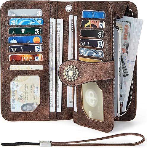 Miniatura 2 de BOSTANTEN Cartera de cuero genuino para mujer, de gran capacidad, cartera de mano, tarjetero con bloqueo RFID