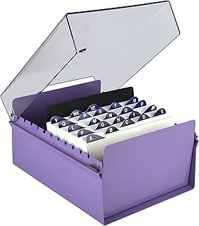 Acrimet 5 X 8 Card File Holder Organizer Metal Base Heavy Duty (AZ Index Cards and Divider Included) (Purple Color with Crystal Plastic Lid Cover) - coolthings.us