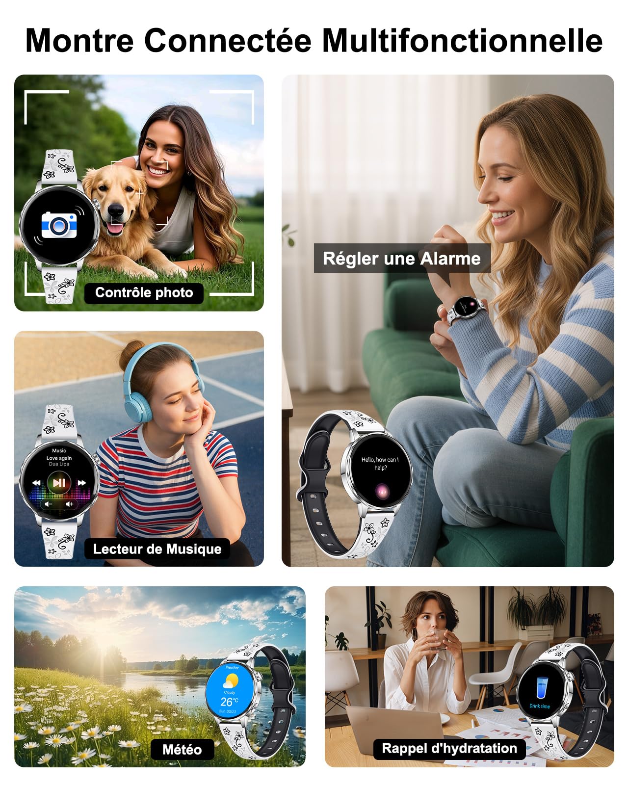 CIVO Montre Connectée Femme Sport: Acier Inoxydable Etanche Fitness Podometre - Track Bluetooth Smartwatch Compatible Android iOS Cadeau