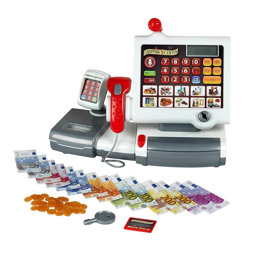 Immagine del prodotto Theo Klein 9356 Cassa giocattolo, Con tastiera a membrana, funzione di calcolatrice, terminale per i pagamenti unitamente a Scanner e bilancia con funzione sonora e luminosa, Dimensioni: 31 cm x 15,5 cm x 23 cm, Giocattolo per bambini a partire dai 3 anni di età