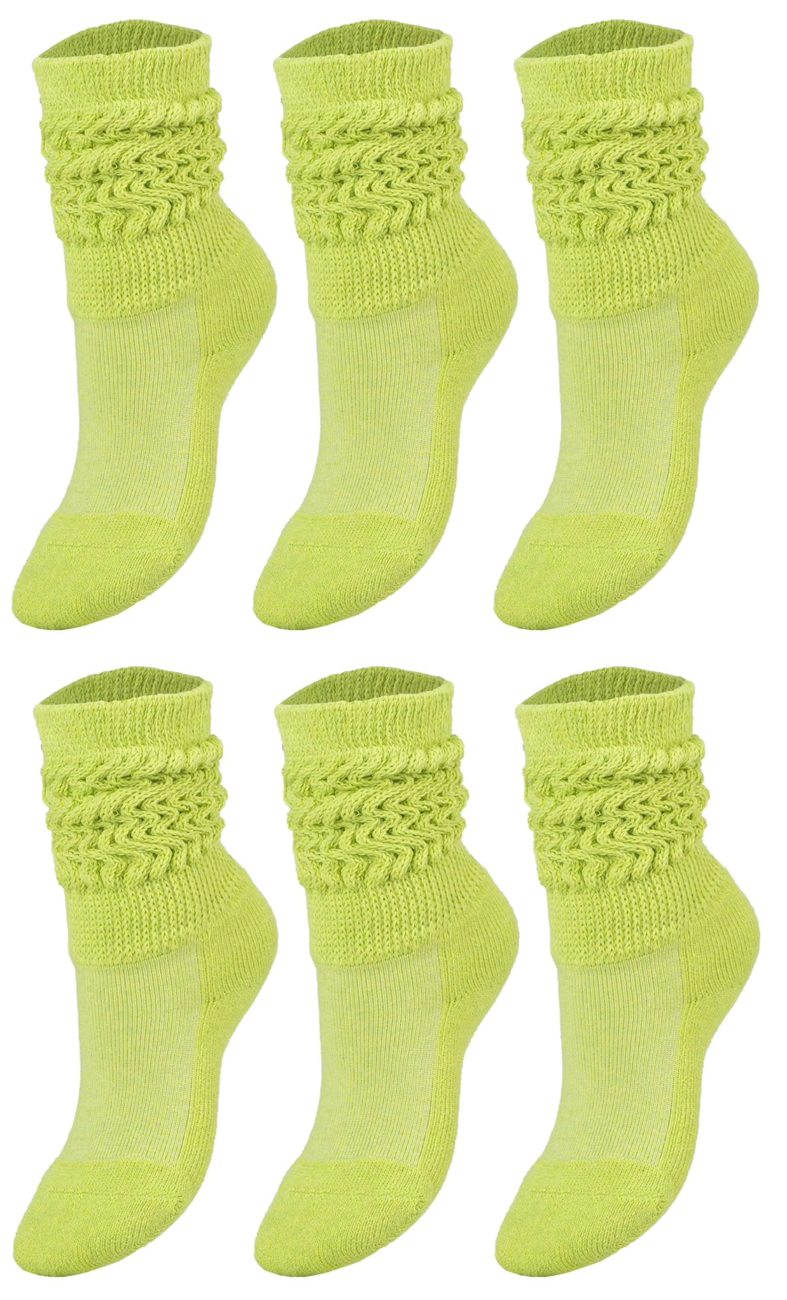 AWS/American Made 6 Pairs Kids Slouch Socks 3 Years to 15 Years Long Scrunchy Crew Socks (6-8 Years Old, Lemon Green)