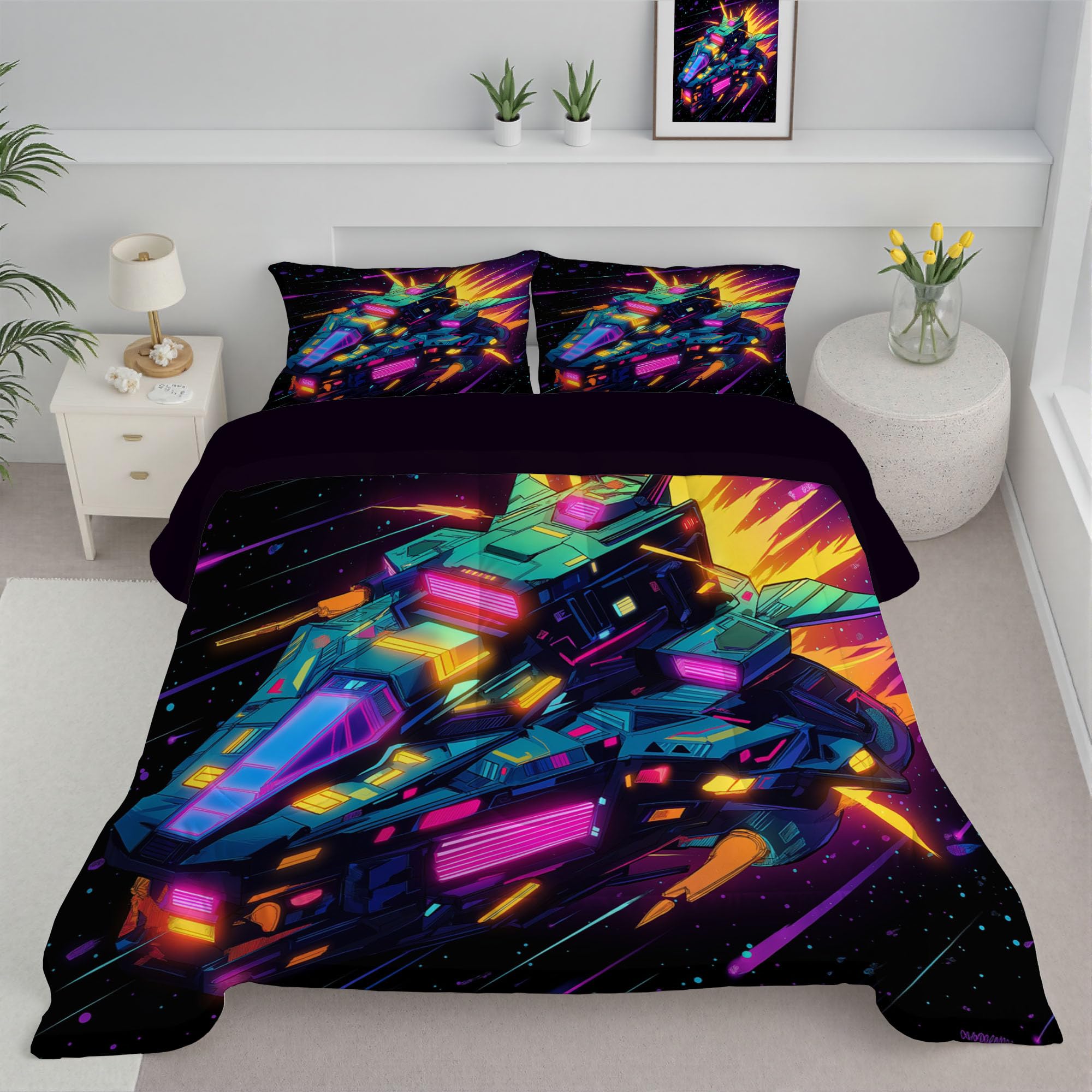 Couette d'été spatial 140x200 cm en microfibre imprimée bleu