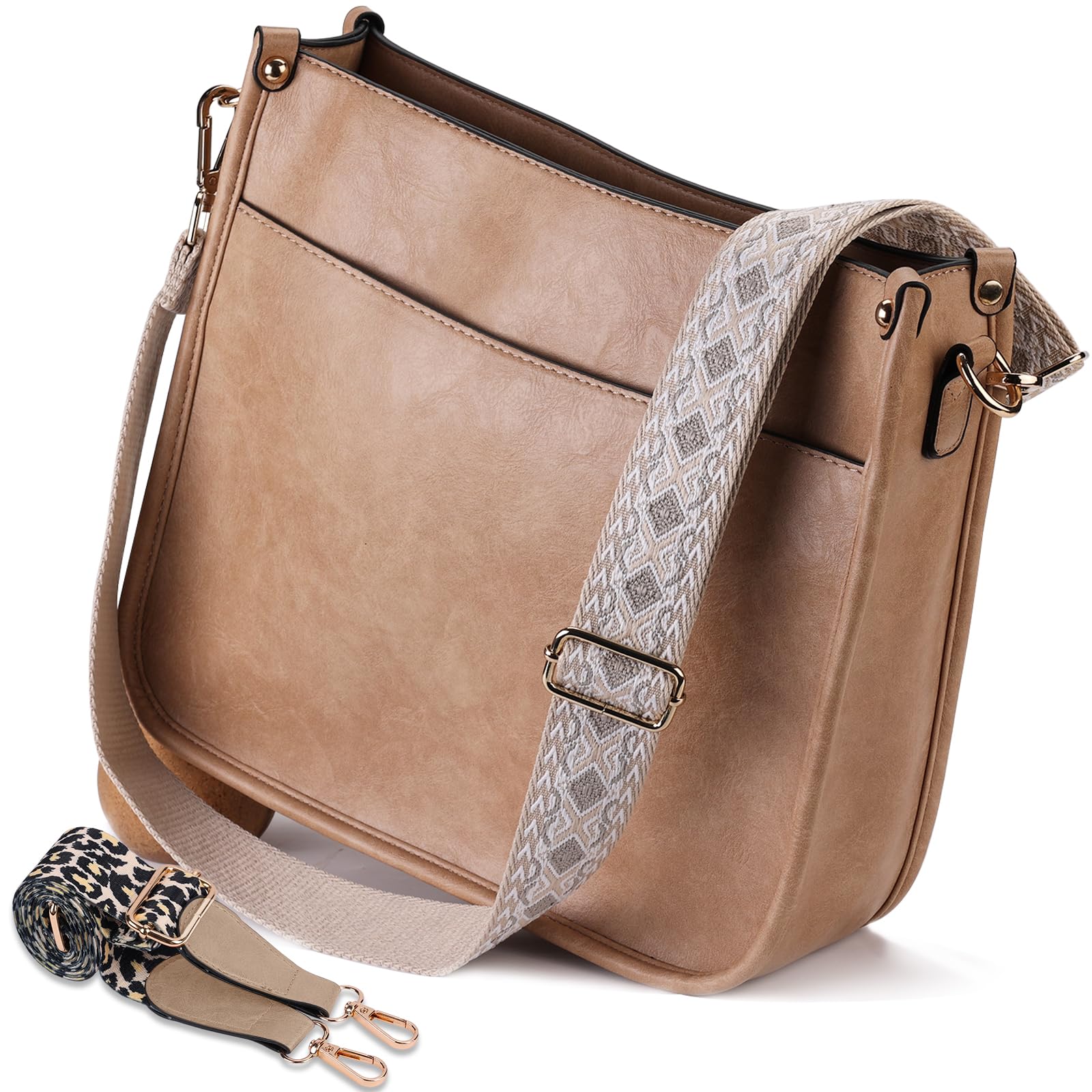 Crossbody Bags for Women, Leather Hobo Handbags Crossbody Purses, With 2 Adjustable Leopard Guitar Strap Women's Crossbody Handbags (khaki), Khaki