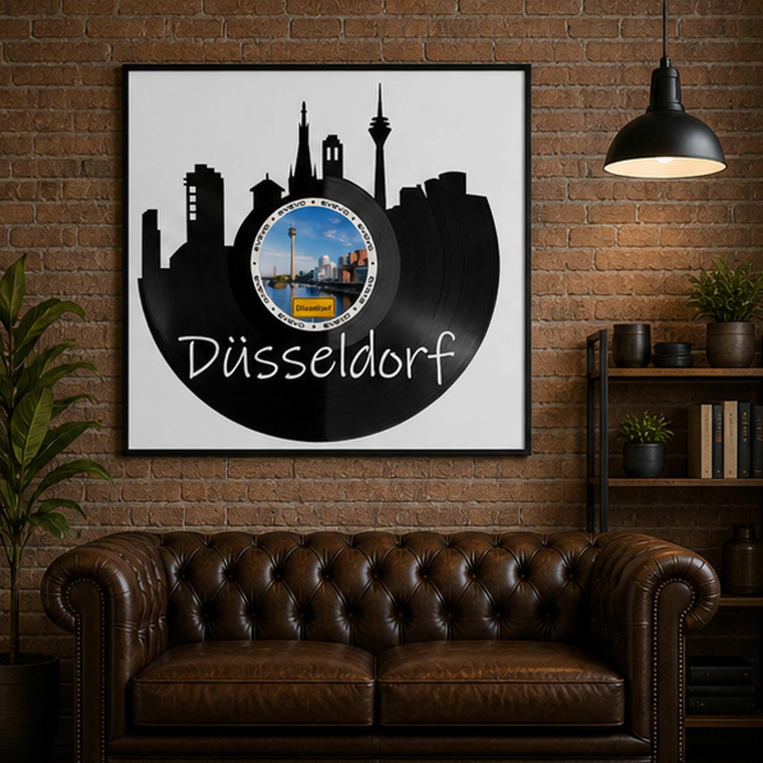 EVEVO Decorazione da parete in vinile con cornice, 32 x 32 cm, Düsseldorf – Decorazione da parete in vinile con metropoli del Reno, idea regalo per gli appassionati di Düsseldorf