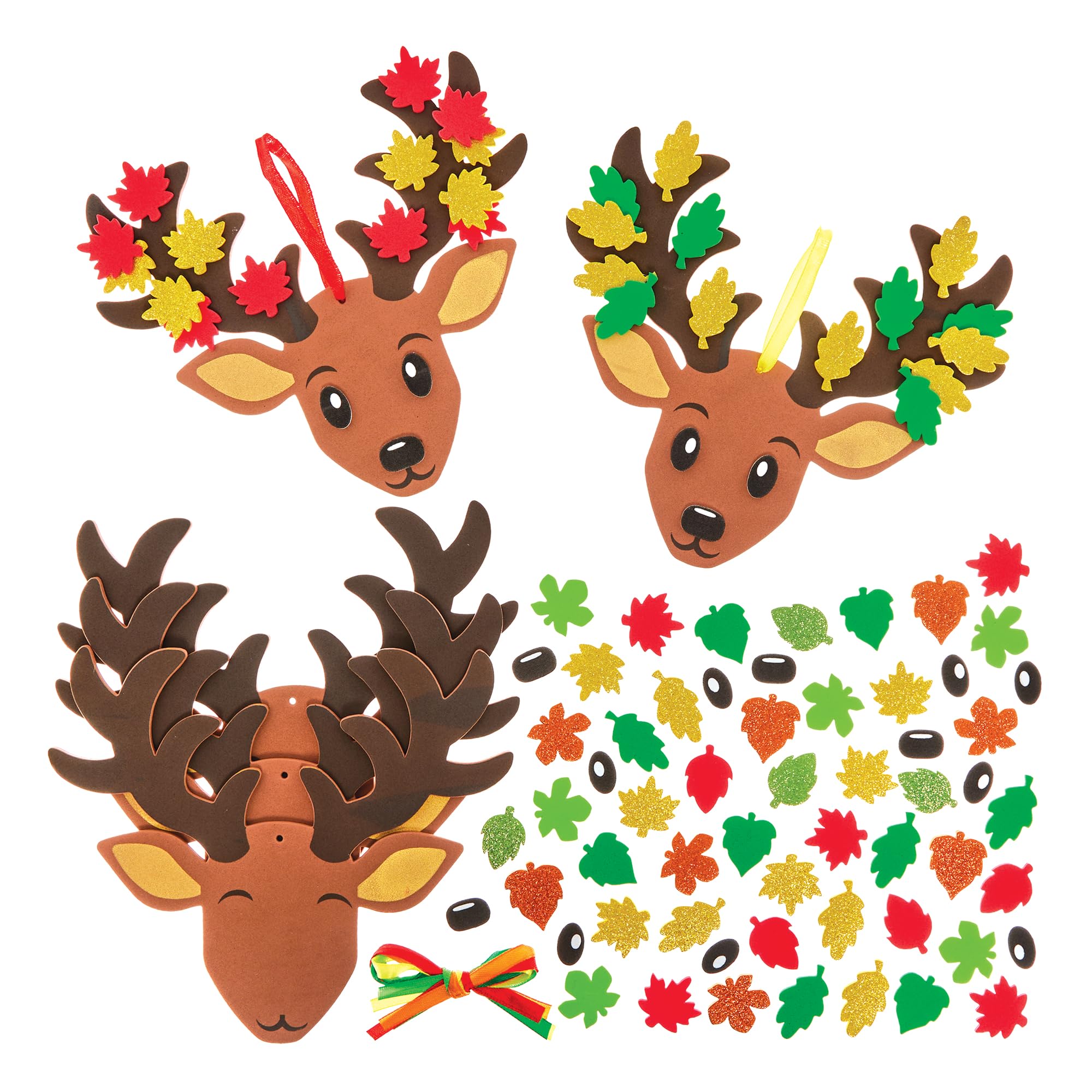 Baker Ross FN302 Leafy Deer Mix and Match Decoration Kits - Pack of 5, Autumn Arts and Crafts for Kids Autumn Decorations