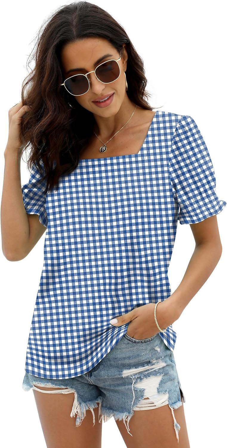 WIHOLL Tops for Women Summer Casual Ruffle Trim Sleeve Square Neck T Shirts image 3