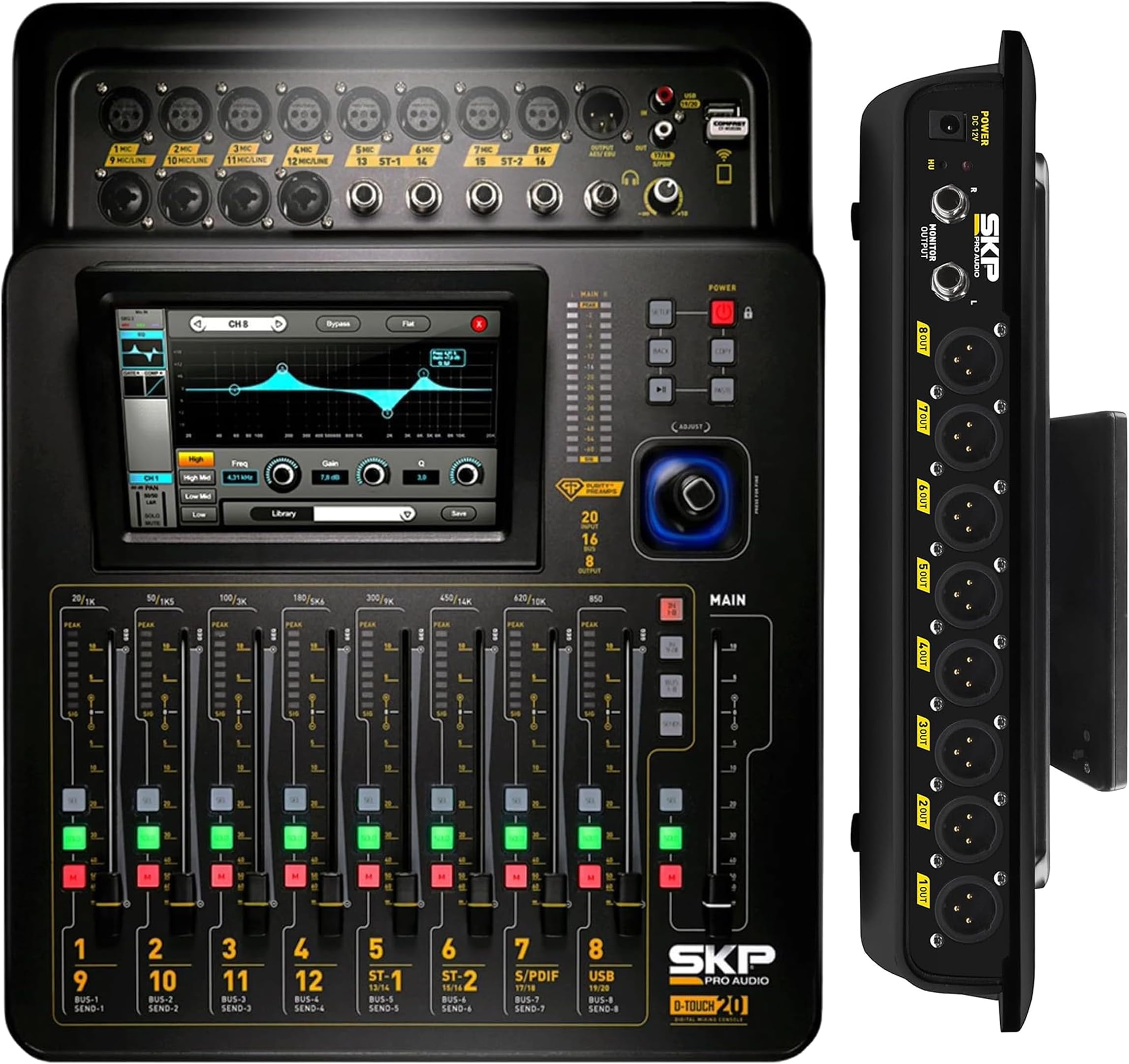 SKP Pro Audio D-Touch 20 Digital Mixing Console Touchscreen WiFi 20-Inputs 16-Bus 8-Outs