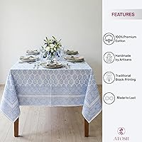 Vista 2 de ATOSII Amalfi - Mantel rectangular de otoño 100% algodón, bohemio, estampado a mano, para cocina, mesa de comedor, lino, decoración de otoño