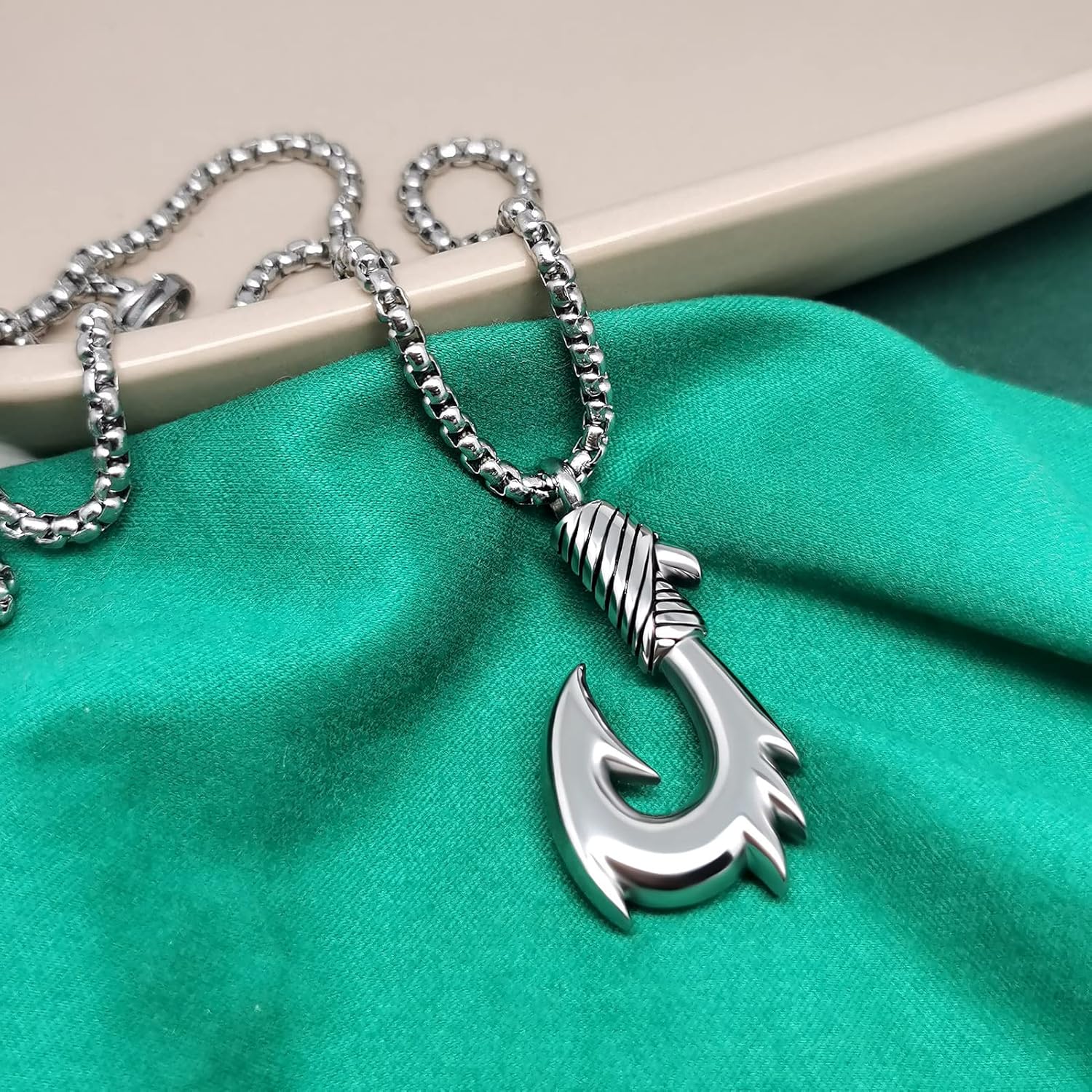 YSAHan Hawaiian Fish Hook Cremation Urn Necklace for Ashes Fishing Keepsake Pendant Memorial Locket Ash Holder UR-26_Hook 0 - Image 4