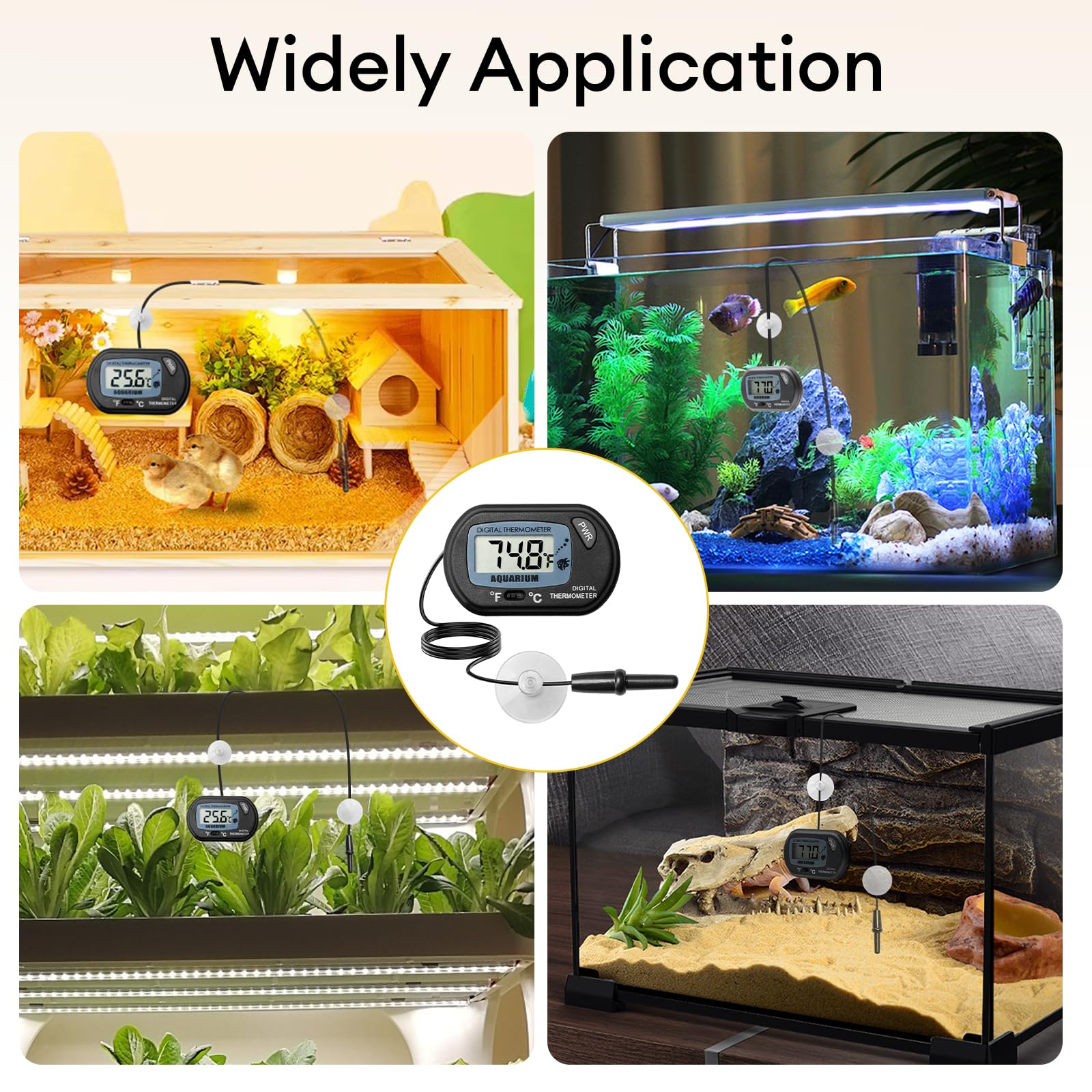 2 Pack Aquarium Thermometers with Probe & Suction Cup, High-Accuracy ...