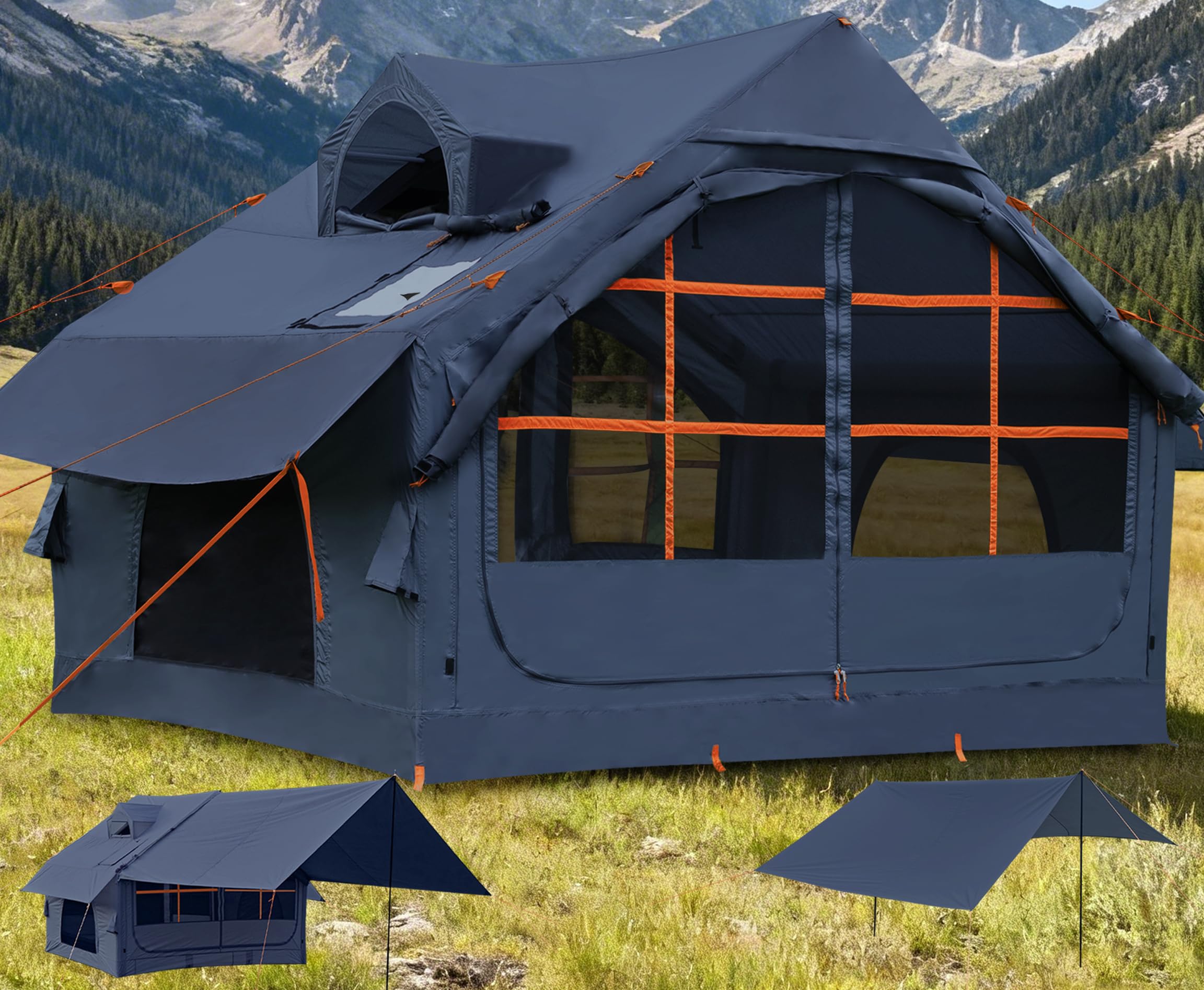 SHANQUAN Tenda gonfiabile con pompa, 4-6 persone, tenda da campeggio istantanea, facile da installare, tenda gonfiabile per 4 stagioni, tenda gonfiabile impermeabile per campeggio con finestre a rete.