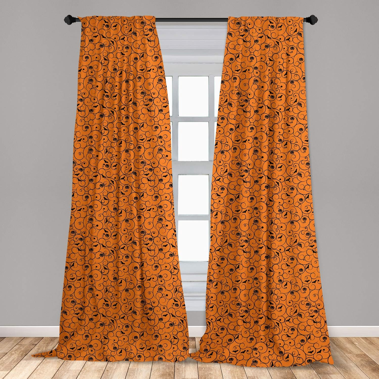Lunarable Halloween Window Curtains, Floral Swirls with
