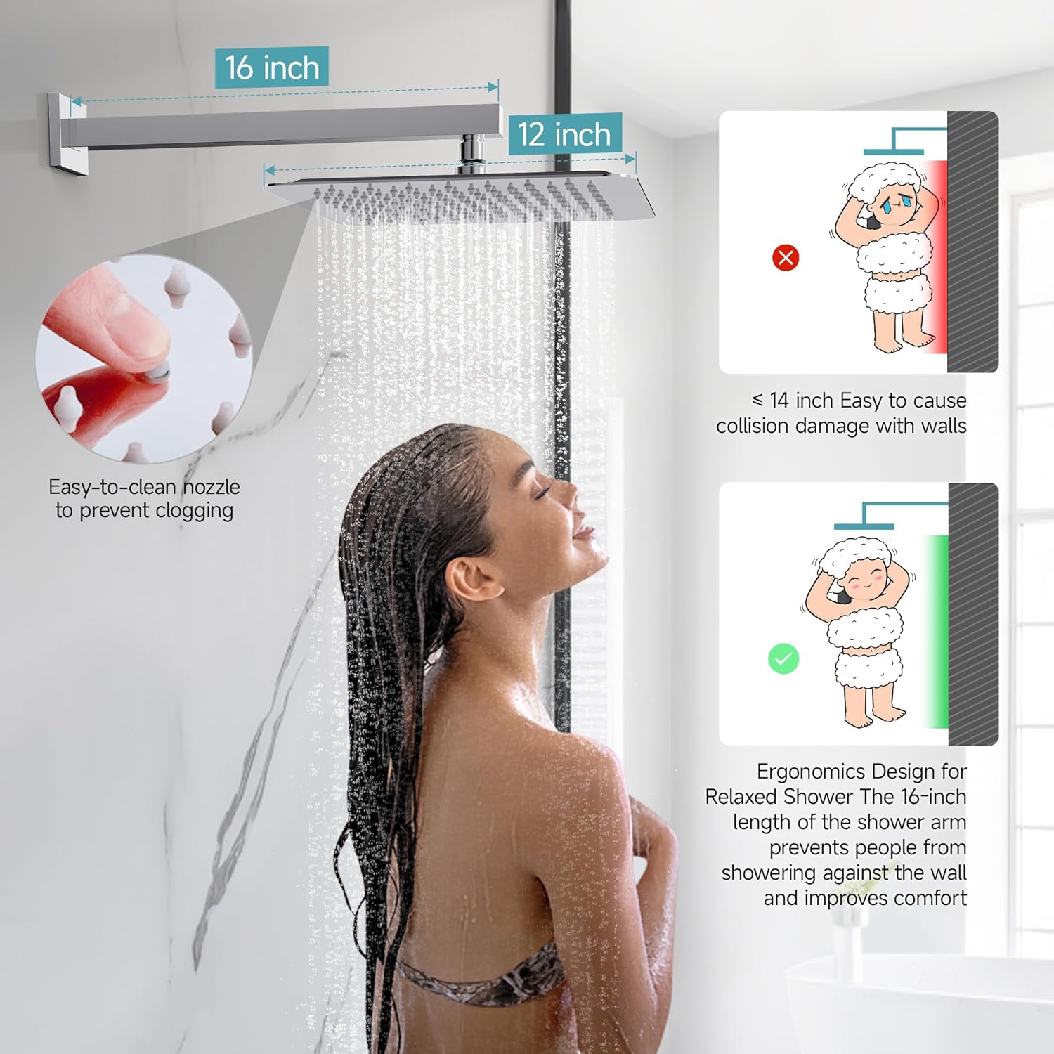 SR SUN RISE Shower Faucet Set & System - 12 Inch Rainfall Shower Head & Handle Set Wall Mounted Polished Chrome Solid Brass Valve Trim Kit Included