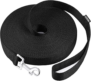 AMAGOOD Dog/Puppy Obedience Recall Training Agility Lead-15 ft 20 ft 30 ft 50 ft Long Leash-for Dog Training,Tie Out,Play,Safety,Camping (15 feet, Black)