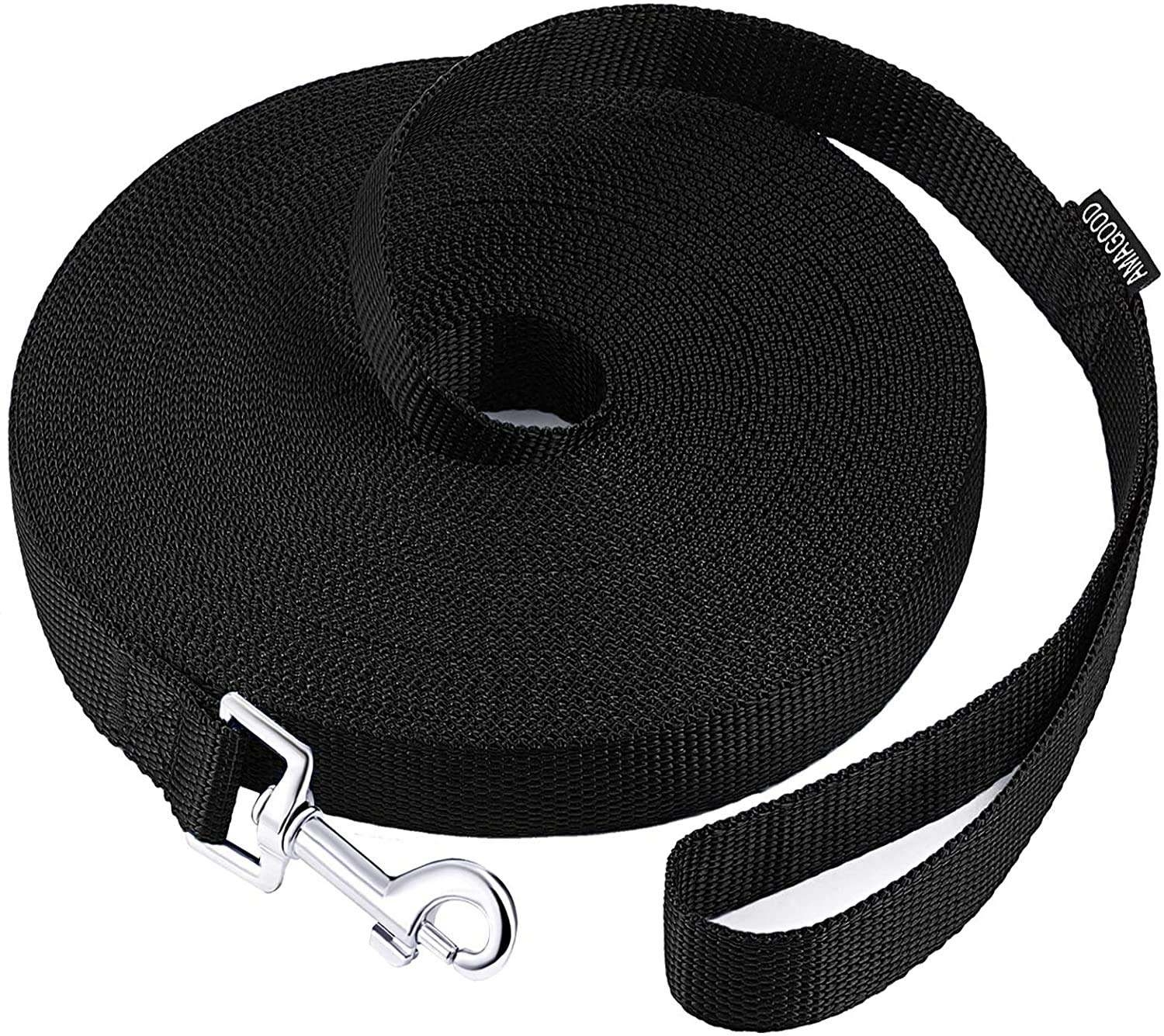 AmaGood Dog/Puppy Obedience Recall Training Agility Lead-15 ft 20 ft 30 ft 50 ft Long Leash-for Dog Training,Tie Out,Play,Safety,Camping (15 feet, Black)
