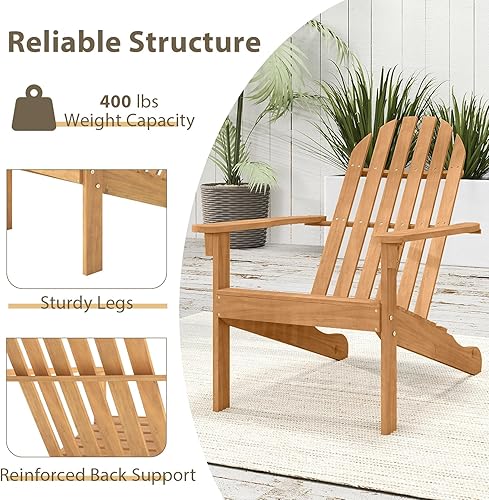 Miniatura 6 de Tangkula Silla Adirondack para exteriores, silla de madera de acacia maciza con respaldo inclinado, asiento curvado y reposabrazos anchos, silla de