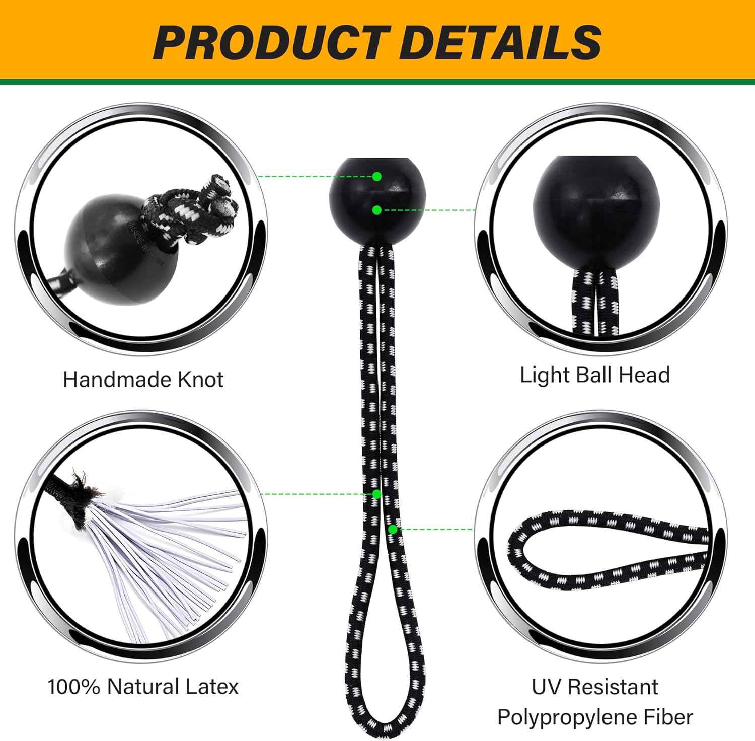Ball Bungee Cords 6 inch - 50 Pack Bungee Cord with Balls - Tarp Bungee Cords with Balls for Tarp, Camping, Canopygo, Fixed Lines and Hoses - UV Resistant Bungee Balls