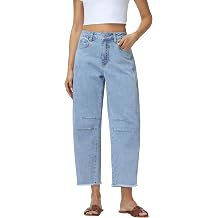 V VOCNI Barrel Jeans for Women High Waisted Wide Leg Jeans Baggy Cropped Raw Hem Ankle Denim Pants