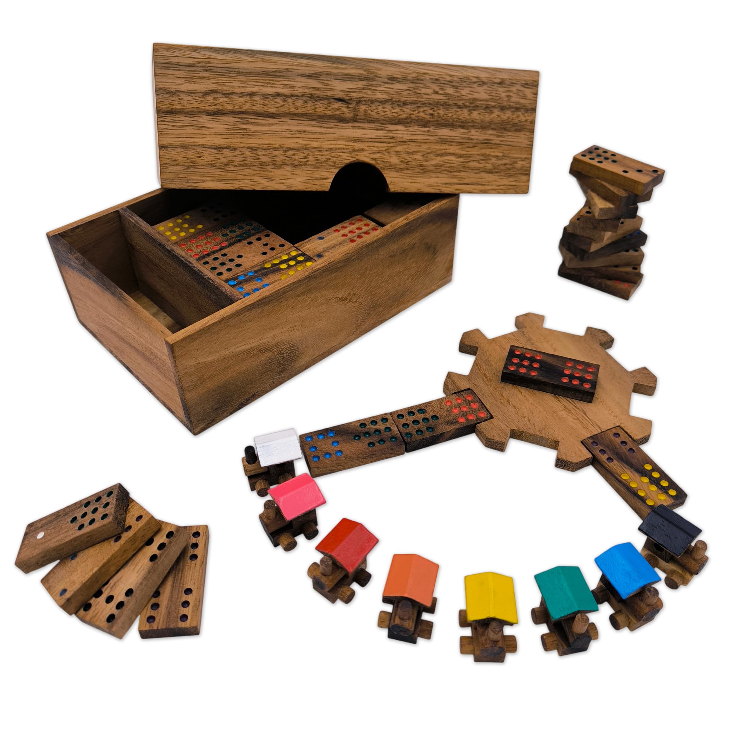 Train Mexicain Jeu de Dominos en Bois Massif d'Acacia